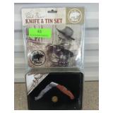 Fred Bear knife & tin set, new