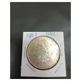 1887 uncirculated Morgan silver dollar