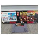 3 Super Nintendo games, empty box for