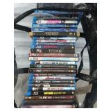 25+ asst cds, dvds, blu-rays in bag