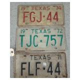1971 - 1972 - 1974 Texas license plates