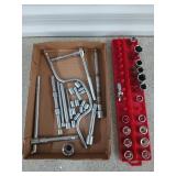 Asst SAE & Metric sockets, extensions, ratchet,