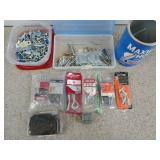 Asst screws, nails, hook and eyes, asst