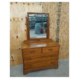 Oak for drawer dresser with mirror and dog bone