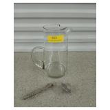 9 and 3/4 inch hand blown water pitcher and o