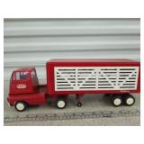 Antique metal/plastic Tonka cattle hauler