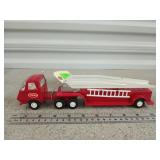Antique metal Tonka ladder truck and trailer