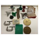 Powder tricklers, primer tray, funnels, clamps,