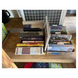 Boxes of books, box of VHS tapes