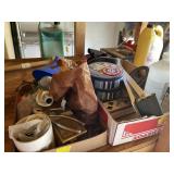 4 boxes of tools common nails, glass jars, poker