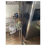 Three hockey sticks, vest, cards, puck