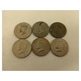 6 ct Kennedy half dollars: 1977, 1979, 3 x 1992,