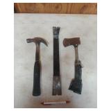 Hammer, crowbar, and 13-in hatchet, which will