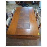 Wooden dining table w/ tile inserts, 2 - 16" drop