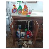 Bathroom under cabinet contents of cleaners,