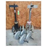 2 golf bag carts, pair of 30# hand weights