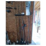 11 fishing poles, 4 reels