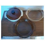 Pyrex, Fire King glass bakeware, 2 lids