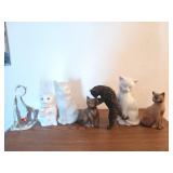 Glass, ceramic, brass cat collection