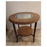 Side table w/ barley twist legs & glass insert