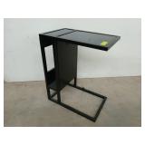 Metal frame, glass top side table with USB ports
