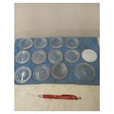 13 piece glass lids, mostly Atlas and Metro