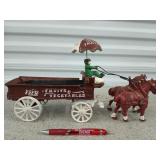 Cast iron horse drawn fruits & vegetables wagon