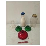 Assorted glass decor, milk bottle is full of