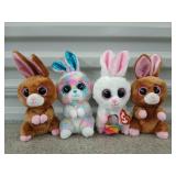 4 Ty Easter Bunny stuffed animals 8" tall