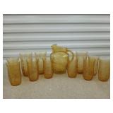 12 PC amber glass pitcher, 11 asst glasses
