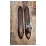 antique wall sconces candle holders wood  set of 2