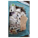 huge vintage tote of vintage buttons and patterns