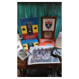 vintage military items plaquard books medals as