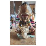 native American vintage holding a Buffalo skull