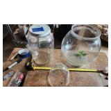 giant glass fishbowl and gallon sized glass jar