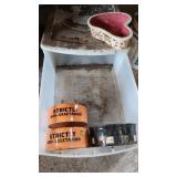 plastic drawer with ceramic dog dishes