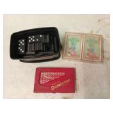 2 sets of dominoes, playing cards