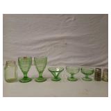 6 pcs green depression glass, Green Glass salt