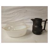 Fire King casserole dish with lid, Japanese teapot