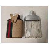 Glass flask and leather holder