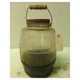 Old glass jug w/ lid & handle 13 x 9
