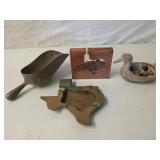 Brass state of Texas ashtray, Texas coin Bank