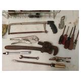 Asst old tools in metal basket