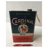 1 gallon metal Cardinal oil can