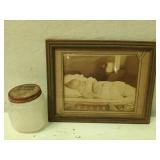 Framed antique baby photo, Morton