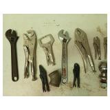 10" adjustable wrench, vice grips, other pliers,