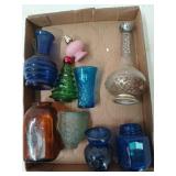 Asst glass perfume bottles, jars, vases