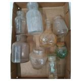 Asst glass jars, bottles