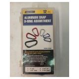 12 piece aluminum snap d-ring assortment, new