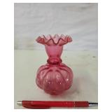 Ruffled edge pink glass vase 4.5 x 3